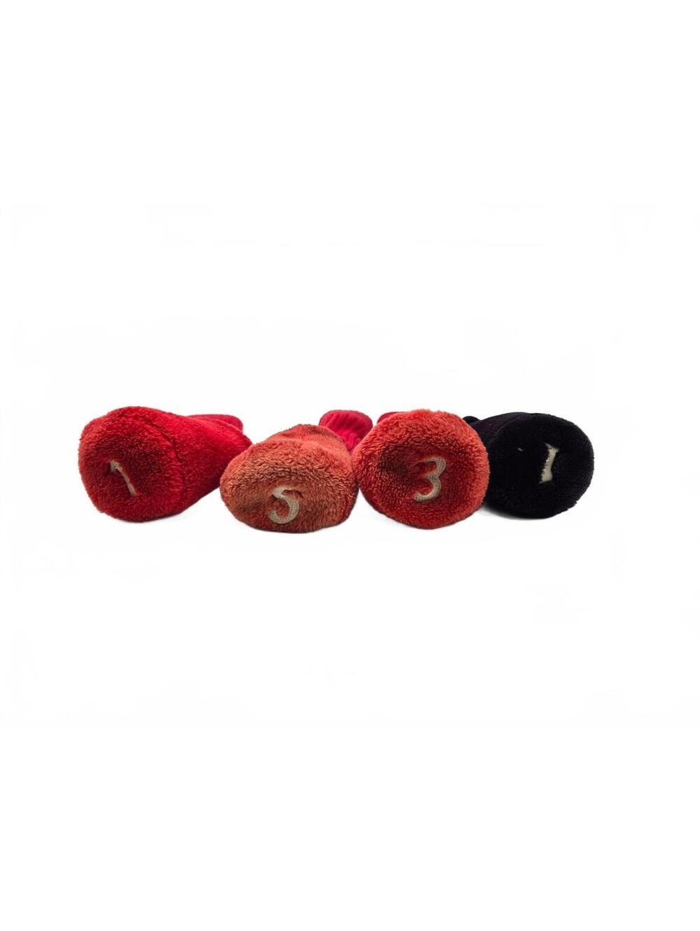 Mixed Lot of 4 Golf Club Headcovers - 3 Vintage Red Fuzzy Pom-Pom Socks & 1 Adam